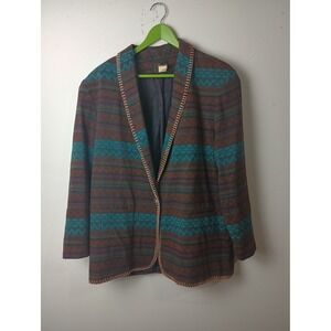 Vintage David Paul New York Western‎ Blazer Southwest Geometric Festival Brown L